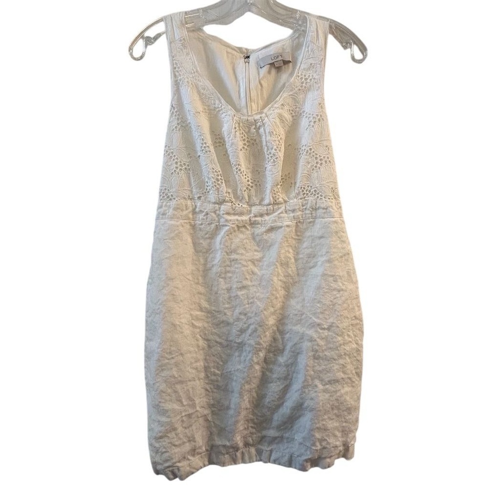 Loft Women's Size 6 White Eyelet Sleeveless Knee‎ Length Dress
